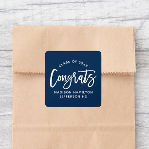 Moderne Glückwunsch Script Navy Abschluss Quadratischer Aufkleber