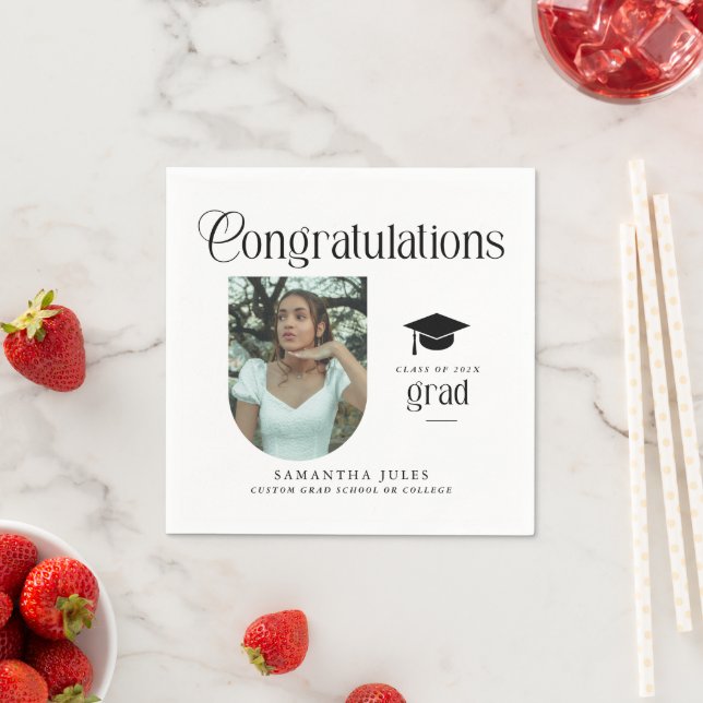 Moderne Glückwünsche Absolventen Foto Graduierungs Serviette (Beispiel)