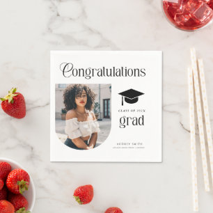 Moderne Glückwünsche Absolventen Foto Graduierungs Serviette