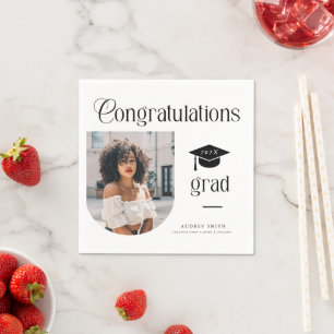 Moderne Glückwünsche Absolventen Foto Graduierungs Serviette