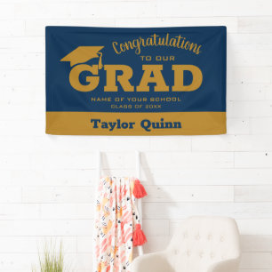 Moderne Glückwünsche Grad Navy Blue und Gold Banner