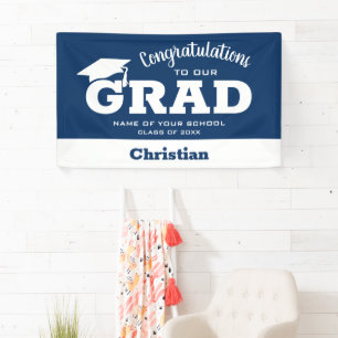 Moderne Glückwünsche Grad White zu Navy Blue Banner