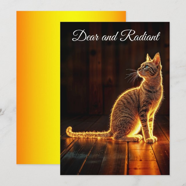 Moderne Glühtabby Katzenblau Augen Fantasie Kunst Einladung (Vorne/Hinten)