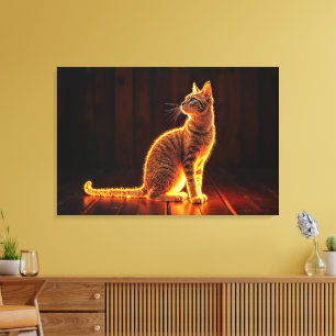Moderne Glühtabby Katzenblau Augen Fantasie Kunst Leinwanddruck