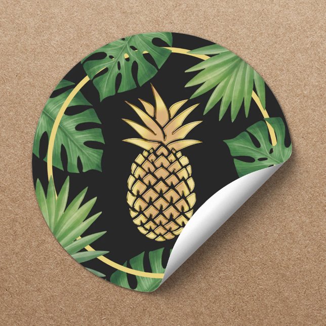 Moderne Gold Ananas Tropische Blätter Wellness-Cen Runder Aufkleber (Von Creator hochgeladen)