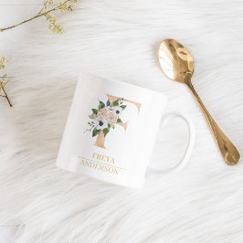 Moderne Gold-Aquarell-Blume Letter F | Monogramm Kaffeetasse