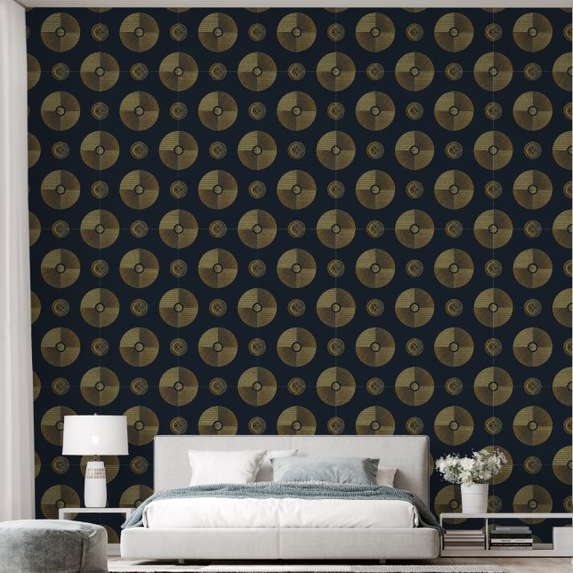 Moderne Gold Art Deco Circles Tapete (Schlafzimmer)