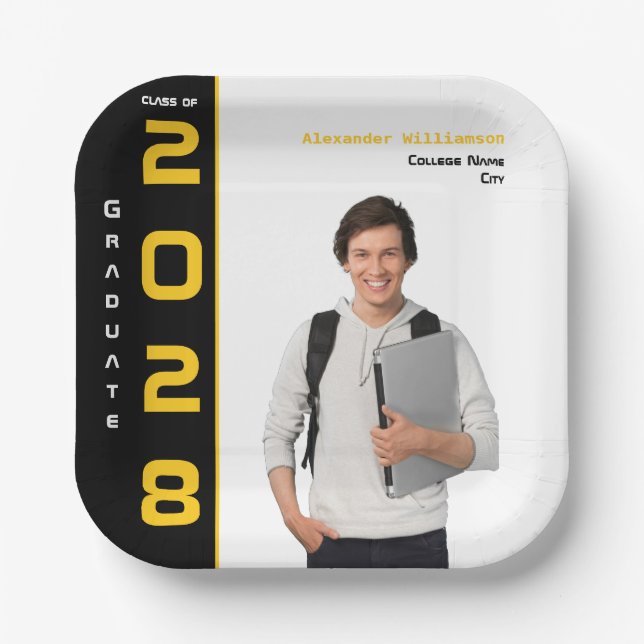 Moderne Gold Black Foto Graduation Party Pappteller (Vorderseite)