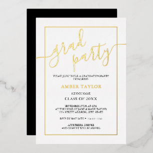 Moderne Gold Black Graduation Party Folieneinladung