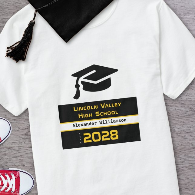 Moderne Gold Black High School Abschluss Class T-Shirt (Von Creator hochgeladen)
