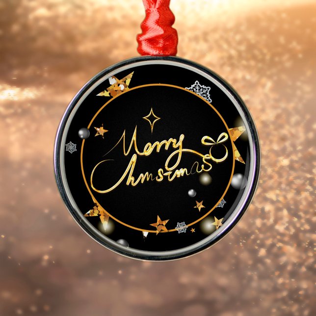 Moderne Gold Black Metallic Stars Frohe Weihnachte Ornament Aus Metall (Von Creator hochgeladen)