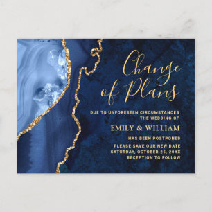 Moderne Gold-Blau-Marmor-Verlegung des Datums vers Postkarte