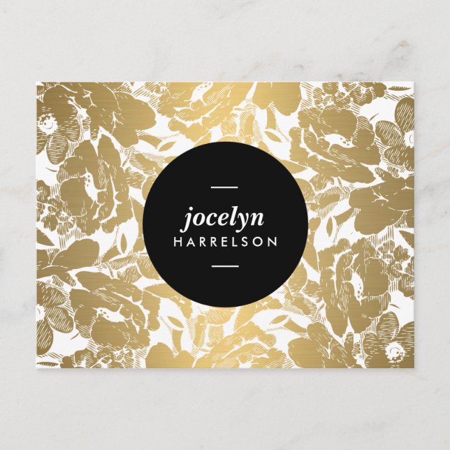 Moderne Gold Blume Black Circle Postcard Postkarte (Vorderseite)