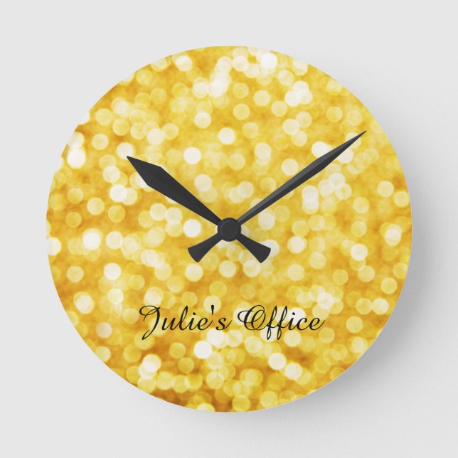 Moderne Gold-Bokeh-Acrylmauer Runde Wanduhr (Vorderseite)