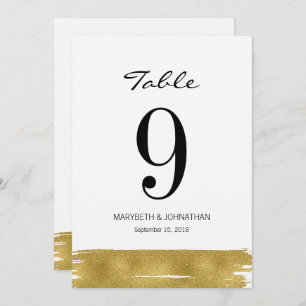 Moderne Gold Brushstroke Wedding Tischnummer Card