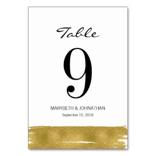 Moderne Gold Brushstroke Wedding Tischnummer Card