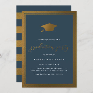 Moderne Gold Cap & Navy Graduation Party Einladung