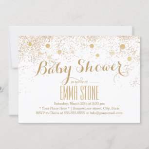 Moderne Gold Confetti Dots Baby Dusche Einladung