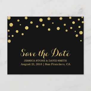 Moderne Gold Confetti Hochzeit retten Datum Ankündigungspostkarte