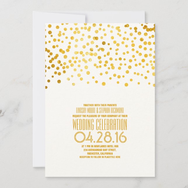 Moderne Gold Confetti Hochzeitseinladung Einladung (Vorderseite)