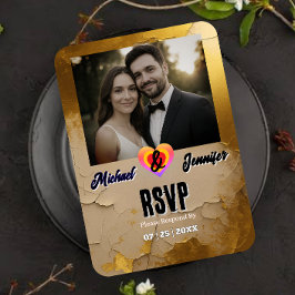 Moderne Gold Cracked Foto Wedding RSVP Card Karte