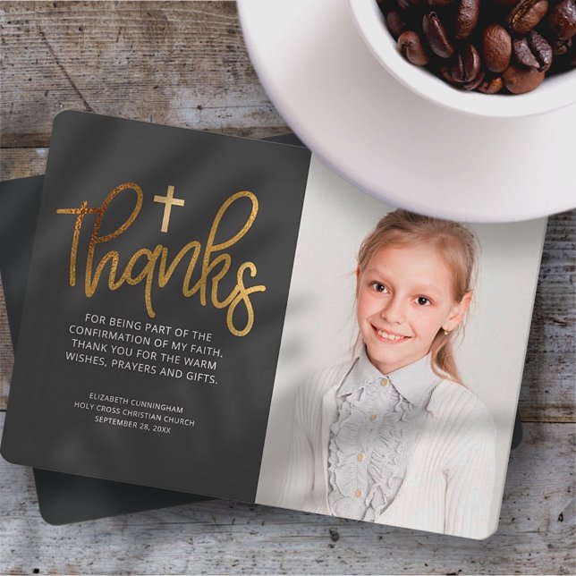 Moderne Gold Cross Foto Bestätigung Vielen Dank Dankeskarte (Von Creator hochgeladen)