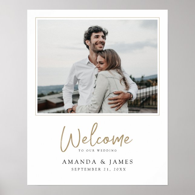 Moderne Gold Custom Picture Wedding Willkommen Poster (Vorne)