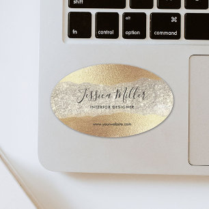 Moderne Gold-Diamant-Glitter-Faux-Folie-Luxus-Glam Ovaler Aufkleber