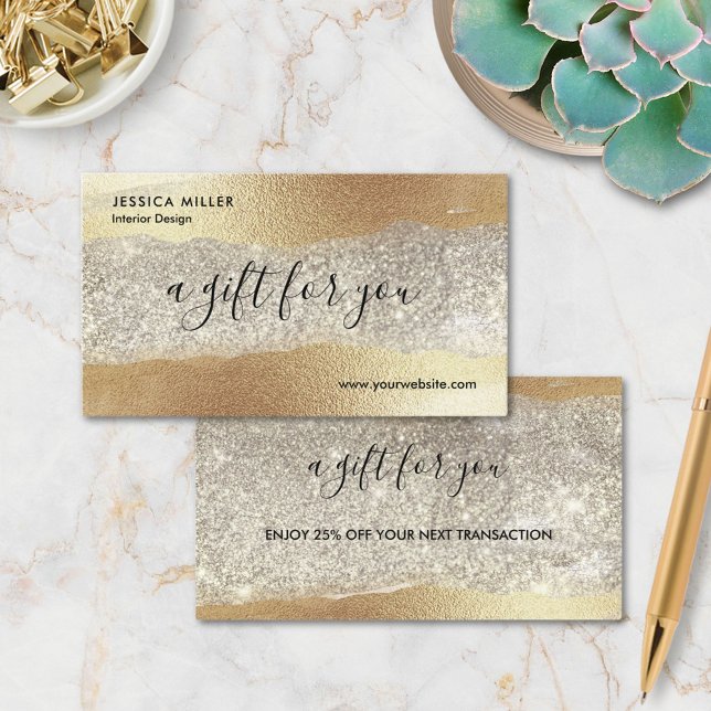 Moderne Gold Diamond Glitzer Imitats Foil Luxuriös Rabattkarte (In situ)