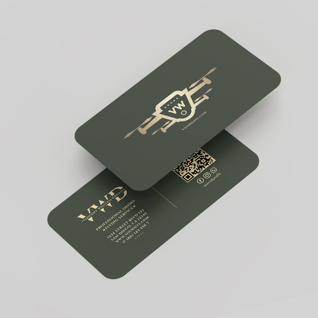Moderne Gold Drone Tech Monogram Dunkelgrün Visitenkarte (Modern Gold Drone Operator Monogram Dark Green Business Card
)