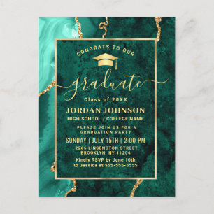Moderne Gold Emerald Graduation Party Einladung Postkarte