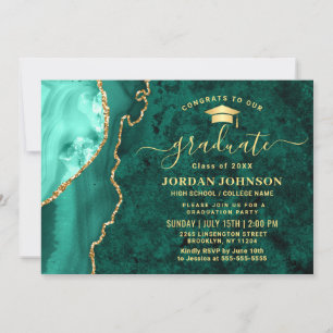 Moderne Gold Emerald Green Marble Graduation Party Einladung