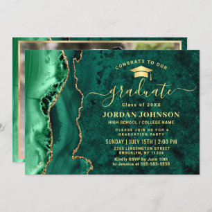 Moderne Gold Emerald Green Marble Graduation Party Einladung