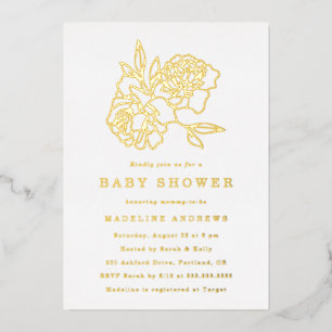 Moderne Gold Floral Baby Dusche Folieneinladung