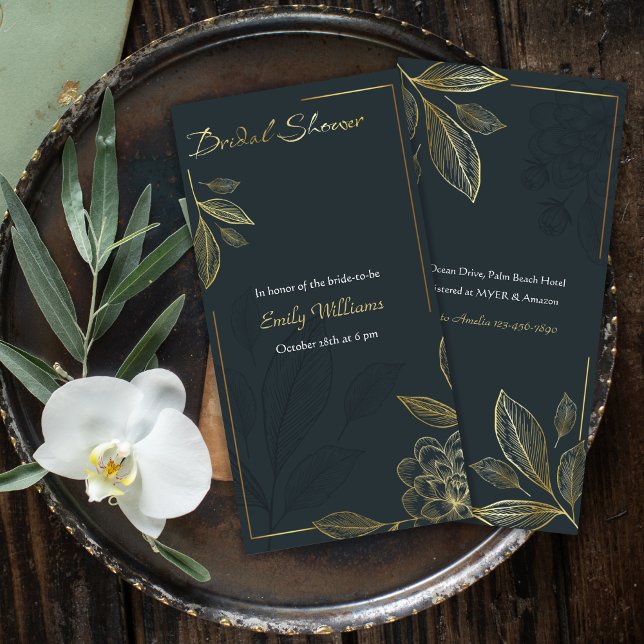 Moderne Gold Floral Bridal Dusche Einladung (Von Creator hochgeladen)