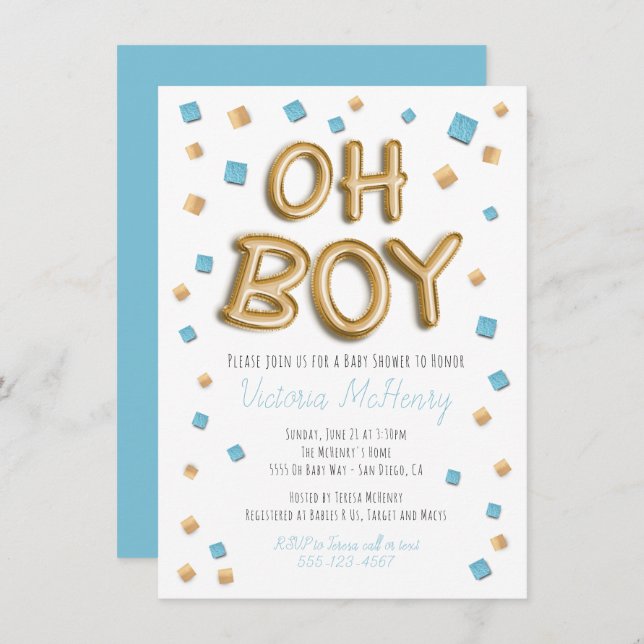 Moderne Gold Foil Balloon Baby Shower Einladungen (Vorne/Hinten)