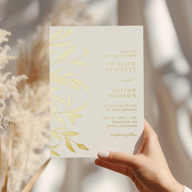 Moderne Gold Foil Blätter Hochzeit Folieneinladung (Modern Gold Foil Leaves Wedding Foil Invitation by Painted Paperie
)
