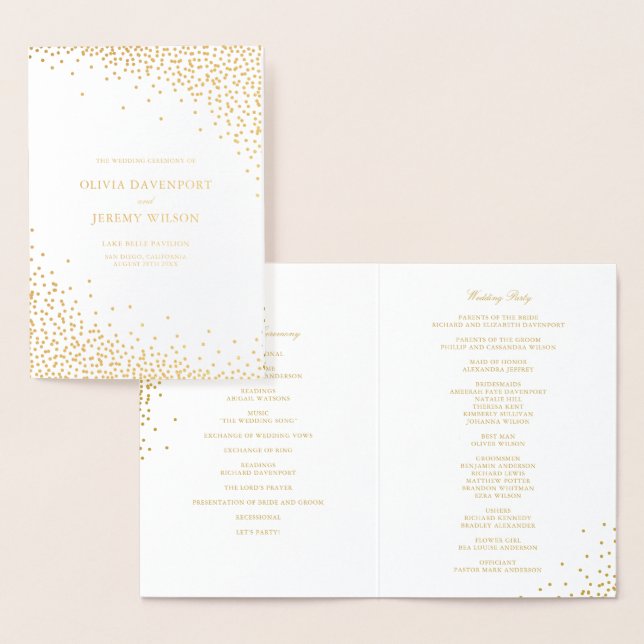 Moderne Gold Foil Confetti Dots Hochzeitsprogramme Folienkarte (Anzeige)