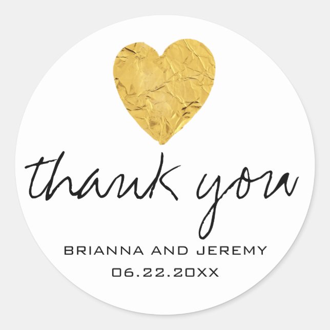 Moderne Gold Foil Heart Wedding Danke Stickers (Vorderseite)