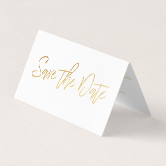 Moderne Gold Foil Script Foto Save the Date Card Visitenkarten (Vorderseite)