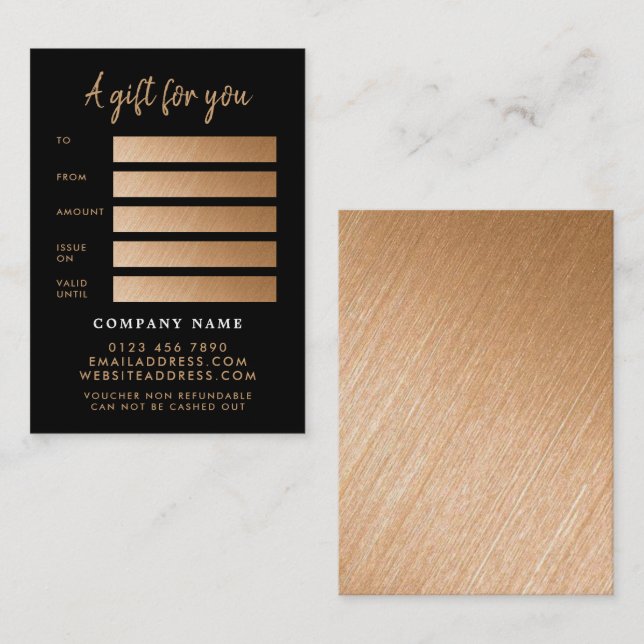 Moderne Gold Foil Script Geschenkgutscheine Visitenkarte (Vorne/Hinten)