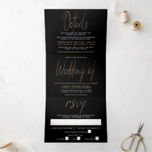Moderne Gold Foil Script Wedding Suite Dreifach Gefaltete Einladung