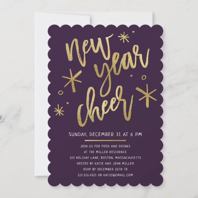 Moderne Gold Foil Silvester Party Einladung (Vorderseite)