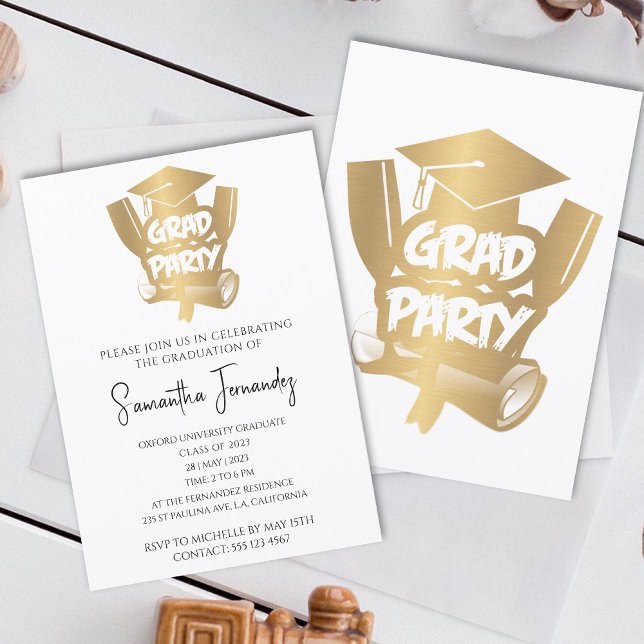 Moderne Gold Foil Stylish Script Graduation Party Einladung (Von Creator hochgeladen)