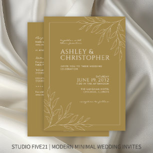 Moderne Gold Foliage Kontur All-in-One Hochzeit Einladung