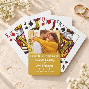 Moderne Gold-Foto-Herz-Save-the-Date-Karte Spielkarten