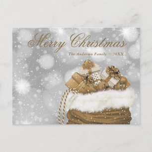 Moderne Gold Frohe Weihnachtsschnee präsentiert Feiertagspostkarte
