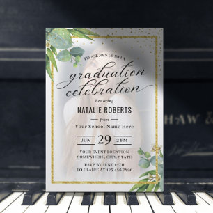 Moderne Gold Gerahmt Foliage Foto Graduation Party Einladung