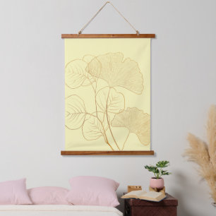 Moderne Gold Gingko-Blätter Wandteppich Mit Holzrahmen