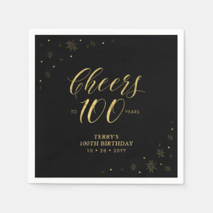 Moderne Gold Glanz & Prost zum 100. Geburtstag Serviette
